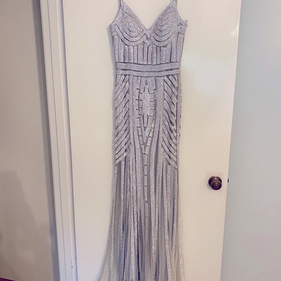 Silver Rhinestone Pageant Dress - Picture 2 of 9